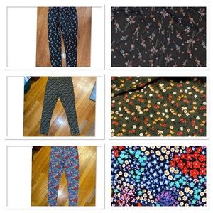 Bundle of 3 Floral Leggings; black, army green, and blue